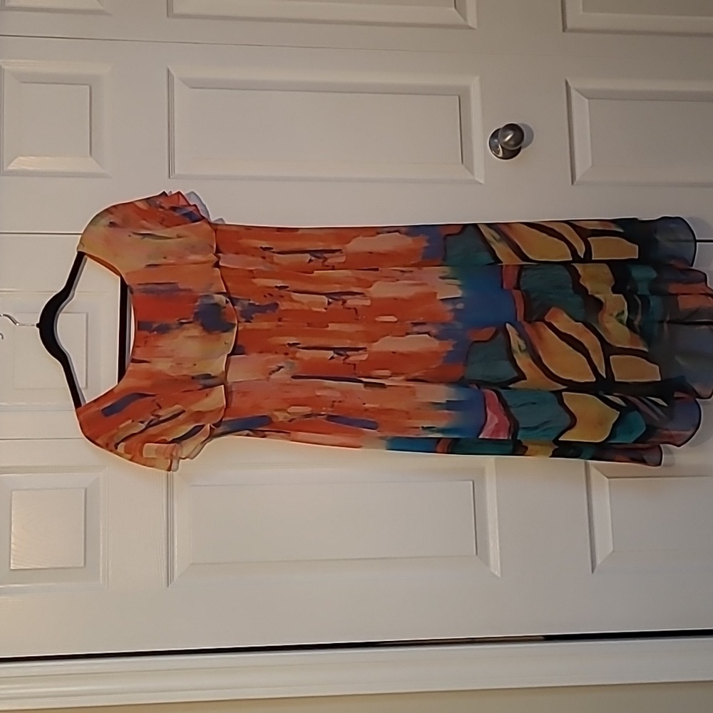 PASHA sleeveless boat neck midi dress, multicolor sheer overlay, lined, flowy M.